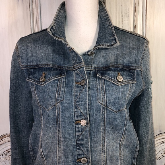 EUNINA Outerwear Medium Wash Embroidered Tiger Patches Jean Jacket Size S - Picture 4 of 12